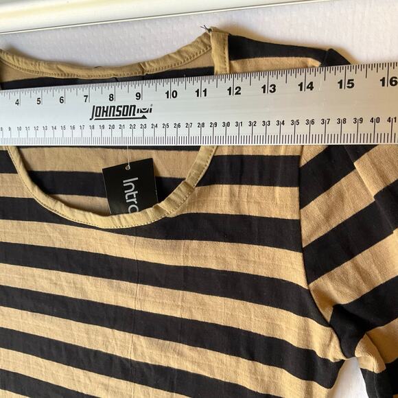 Introspect Women Dress size M Long Sleeve Stretchy Stripes Black & Beige NWT - Picture 2 of 9